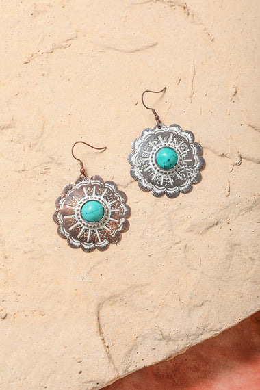 Rustic Turquoise Flower Drop Earrings