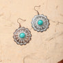 Rustic Turquoise Flower Drop Earrings