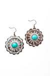 Rustic Turquoise Flower Drop Earrings