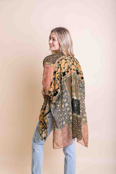 Patterned Velvet Kimono Wrap - Luxurious Layers