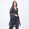 DIONA J FLORAL LACE KIMONO WITH FRINGE ONE SIZE COLOR BLACK
