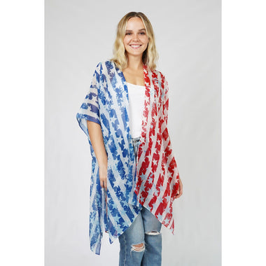 DIONA J AMERICAN FLAG PRINT KIMONO CARDIGAN ONE SIZE COLOR BLUE AND RED