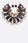 Wood And Spikes Statement Collar Necklace Set