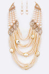 String Pearl Layer Statement Necklace Set