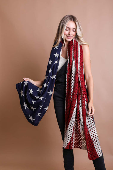 American Flag Knit Blanket Scarf - Oversized