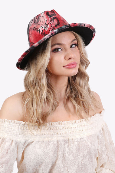 Diona J Tie Dye Graffiti Wide Brim Felt Fedora Hat