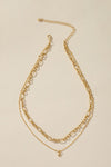 Two row mixed chain with dainty heart pendant