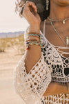 Turquoise Stackable Suede Bracelet With Beads