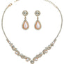 Faux Pear Pearls w Rhinestone Bridal Necklace Set