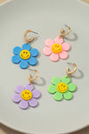 Huggie hoop dangling flower smiley face earrings