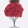 EMMEZ Cable Knit Natural Raccoon Fur Pom Beret