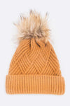 Raised Knit Raccoon Fur Pom Beanie