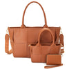 SQUARES FASHION DESIGN SATCHEL W MINI BAG AND WALLET SET COLOR BROWN