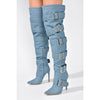 Cape Robbin Pointy Toe Buckle Over Knee Boots Denim Size 11