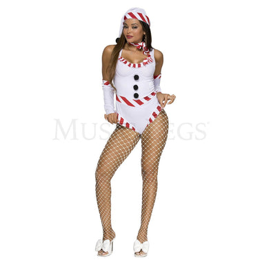 Sexy Snow Women 4 Pc White Red Polyester Halloween Cosplay Costume Set Size M/L