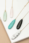 LONG OVAL NATURAL STONE PENDANT Y SHAPE NECKLACE