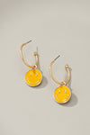 Smiley face charm hoop earrings