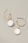 Smiley face charm hoop earrings