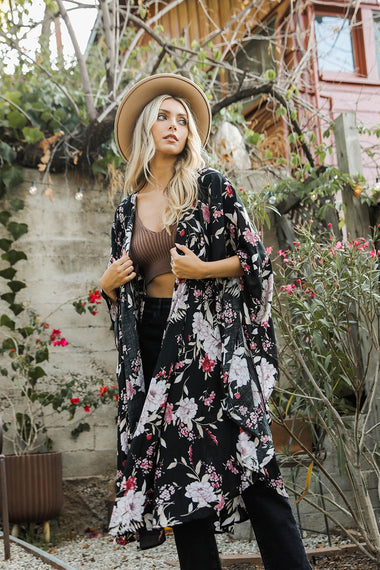 Floral Butterfly Sleeve Kimono Wrap - Chic Style