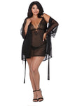 Plus Size Mesh Chemise & Robe Set with G-string Lingerie Extra Large Slip