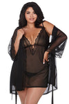 Plus Size Mesh Chemise & Robe Set with G-string Lingerie Extra Large Slip