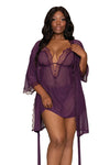 Plus Size Mesh Chemise & Robe Set with G-string Lingerie Extra Large Slip