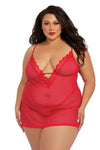 Plus Size Mesh Chemise & Robe Set with G-string Lingerie Extra Large Slip