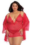 Plus Size Mesh Chemise & Robe Set with G-string Lingerie Extra Large Slip