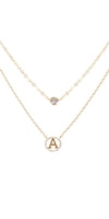 Tiny A to F Double Layered Initial CZ Necklace