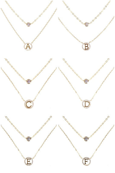 Tiny A to F Double Layered Initial CZ Necklace