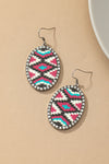 Aztec oval drop earrings with rhinestones