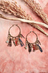 Carnelian & Jade Feather Fringe Hoop Earring