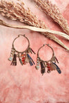 Carnelian & Jade Feather Fringe Hoop Earring