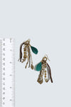 Green Feather Chain Long Statement Earrings