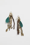 Green Feather Chain Long Statement Earrings