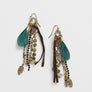 Green Feather Chain Long Statement Earrings