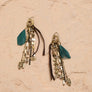 Green Feather Chain Long Statement Earrings
