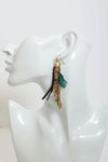 Green Feather Chain Long Statement Earrings