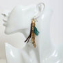 Green Feather Chain Long Statement Earrings