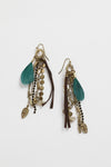 Green Feather Chain Long Statement Earrings