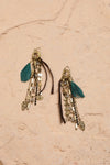 Green Feather Chain Long Statement Earrings