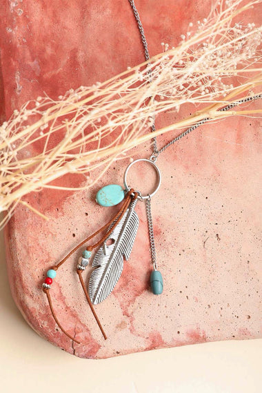 Turquoise Charm Feather Pendant Necklace