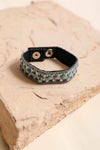 Woven Velvet Snap Bracelet With Beaded Design