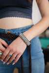 Woven Velvet Snap Bracelet With Beaded Design