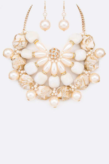 Pearl Resin Stone Statement Necklace Set