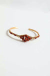 Rust Beaded Cuff Bracelet - Adjustable Gold Design