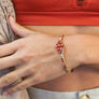 Rust Beaded Cuff Bracelet - Adjustable Gold Design