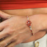 Rust Beaded Cuff Bracelet - Adjustable Gold Design
