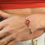 Rust Beaded Cuff Bracelet - Adjustable Gold Design