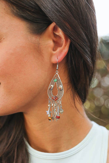 Carnelian Multi-bead Teardrop Dangle Earrings